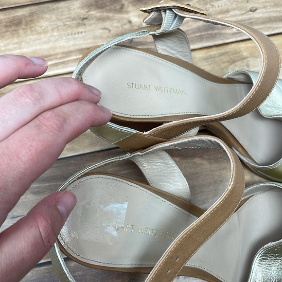 Stuart Weitzman Strappy Metallic Heels 10M S36 - Picture 4 of 8
